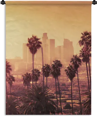 Produktbild von MuchoWow® Wandteppich Wandbehang Palme - Skyline - Sonnenuntergang - Architektur 150x200 cm Tapisserie Dekoration Wandtuch - Wandaufhängung - Moderner