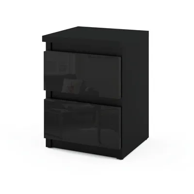 Zdjęcie produktu dla STIV Möbel | Szafka nocna Biały Mat / Czarny Połysk 30x30x40 cm | 2 szuflady | Nowoczesny kontrastowy stolik | Szafka do sypialni
