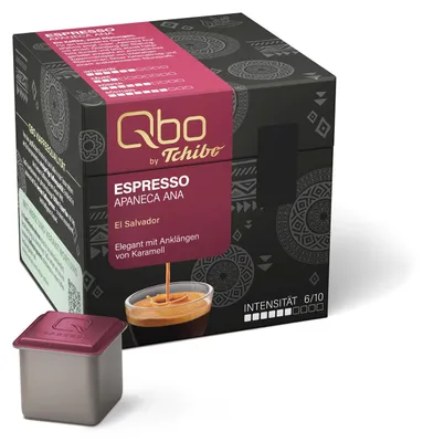 Produktbild von Tchibo Qbo Espresso Apaneca Ana Premium Kaffeekapseln, 27 Stück (Espresso, Intensität 5/10, elegant mit Karamellnote), nachhaltig & aus 70% nachwachsenden Rohstoffen¹