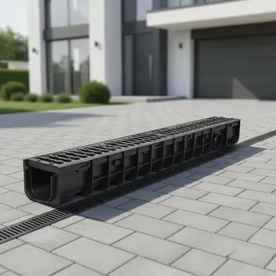 Produktbild von Entwässerungsrinne 1 m B125 mit Gussrost Hofablauf Rinne Set