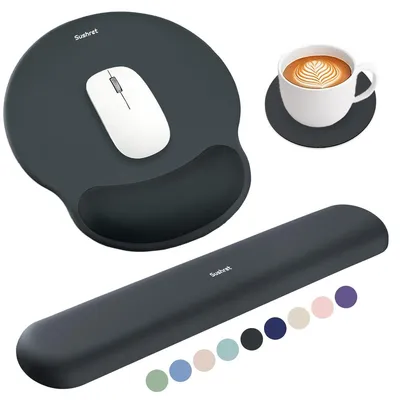 Immagine prodotto di Tappetino mouse con poggiapolsi - Set ergonomico 3 in 1 in gel e memory foam - Antiscivolo - Nero - Scrivania da gaming
