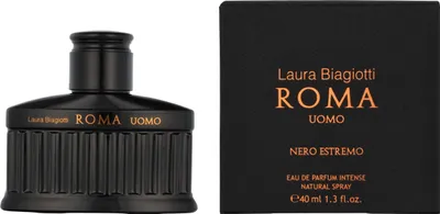 Obrázek produktu pro Laura Biagiotti Roma Uomo Nero Estremo, Pánské, 40 ml, Tekutý parfém, Sprej, ALCOHOL DENAT., AQUA (WATER), PARFUM (FRAGRANCE), TETRAMETHYL ACETYLOCTAHYDRONAPHTHALENES,..., 1 kusů
