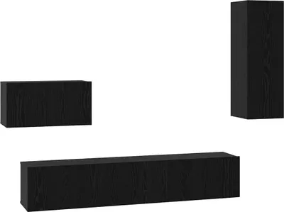 Productafbeelding van vidaXL Wandmeubel voor televisie, 4 stuks, zwart, eikenlook, houtvezel