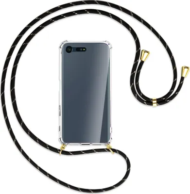 Produktbild von Handykette Backcover-Schutzhülle mit Band (Metall goldfarben) für Sony Xperia X Compact - schwarz/gold