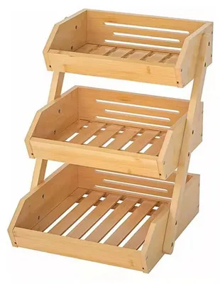 3-stöckiger Bambus-Obstkorb, 30x33x41 cm, groß, für Küche