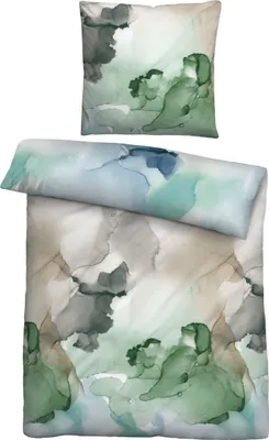 Produktbild von biberna Baumwoll-Satin Bettwäsche 0614515 AQUARELL color: blau-grün, size: 1x 155x220 cm + 1x 80x80 cm