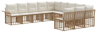 Image de vidaXL Ensemble de salon de jardin 11 pièces, en polyester naturel et blanc crème