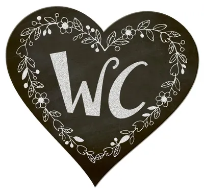 Produktbild von Badezimmer Türschild Herz schwarz „WC“ in Tafelkreide-Optik (15,5 cm) mit Klebepads