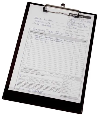Produktbild von Klemmbrett als Schreibunterlage, DIN A4, mit Hakenöse und Einstecktasche, Schwarz, Verpackungseinheit: 1 P/5