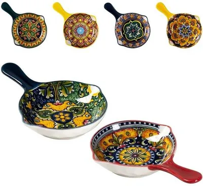 Produktbild von Mini Schüssel Set mit Saucen, Dip, Ketchup, Beilage, Relish, Essstäbchen und Löffelhalter, Boho Stil