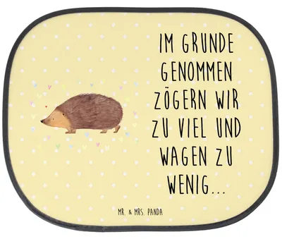 Produktbild von Mr. & Mrs. Panda Sonnenschutz Auto Igel Herzen - Gelb Pastell - Geschenk, hitzeschutz, Leben, saugnapf, Liebe, Vertrauen, Seitenscheibe, Herz, Lustige Sprüche, für