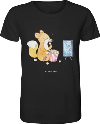 Produktbild von Mr. & Mrs. Panda Tshirt Fuchs Filme gucken Größe M - Schwarz - Geschenk, Fernsehen, Filmabend, Oberteil, herren shirt, Herren-T-Shirt, T-Shirt, Print-T-Shirt, TV, Kino