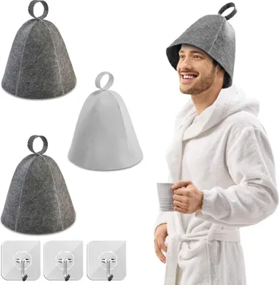Produktbild von Saunahaube aus Filz - Set von 3 selbstklebenden Saunamützen für Herren und Damen - Schutz gegen Kopfschmerzen und Erkältung