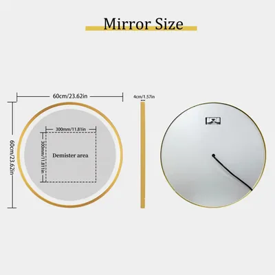 Immagine prodotto di Specchio da bagno a LED - Specchio rotondo da parete, diametro 60 cm - Con dimmer - 3 tonalità di luce - Antiappannamento - Funzione di memoria - Colore oro