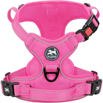 Produktbild von Hundegeschirr ohne Zug, reflektierend, weich gepolstert, mit Steuergriff, Größe L, Rosa