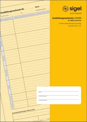 Produktbild von SIGEL AW480 Ausbildungsnachweis, für tägl. Eintragungen, geheftet, A4, 28 Blatt