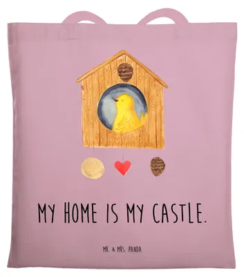 Produktbild von Mr. & Mrs. Panda Stoffbeutel Vogel Haus - Rosa Pastell - Geschenk, canvas tasche, Wohnung, Laptoptasche, Tote Bag, Castle, Shopping, Familie, Lustige Sprüche, Vogelhaus