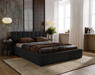 Produktbild von Polsterbett Nero inkl. Taschenfederkernmatratze Salsa, 200x200 cm, Doppelbett mit Bettkasten und Lattenrost aus Holz, Velourstoff: Schwarz