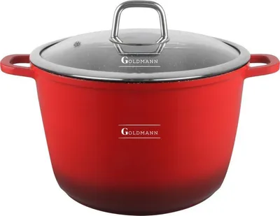 Obrázok produktu pre Goldmann GM-0624R Hlboký hrniec, 24 cm, 6,2 l, mramorová povrchová úprava, sklenené veko s parným otvorom, indukcia, červená