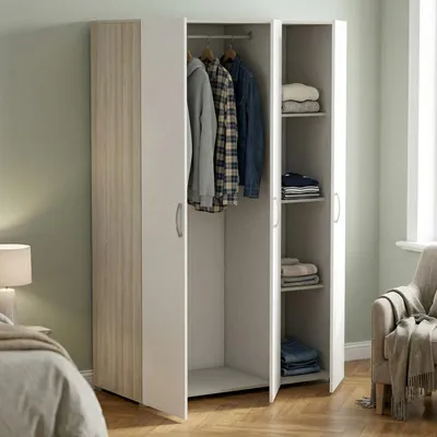 Image de Dania - Grande Armoire, 119x185h cm Chêne Marron, Porte-Manteaux