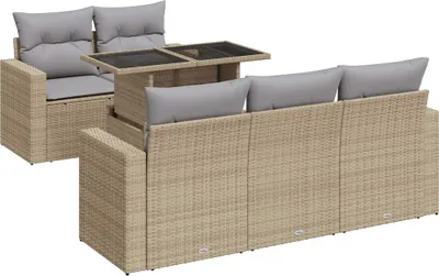 Produktbild von vidaXL 6-tlg. Garten-Sofagarnitur mit Kissen Beige Poly Rattan