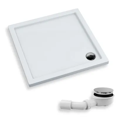 Zdjęcie produktu dla Brodzik Posadzkowy Prysznicowy Kwadratowy 80x80x5 Akrylowy, Gładki | w zestawie - Syfon, odpływ ⌀90 mm | BADLAND CORRINA