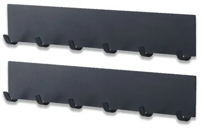 Produktbild von Set mit 2 Schlüsselleisten mit je 6 Haken, Metall-Schlüsselhalter zur Wandmontage, bohrfreie Montage, selbstklebend, schwarz