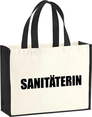 Produktbild von Huuraa Jutetasche Sanitäterin Schriftzug 21 Liter Black Jute und Baumwolle Einkaufstasche Geschenkidee
