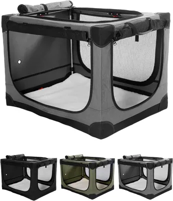 Produktbild von Reisekorb für Hunde – Hundebox – Sichere Transportmöglichkeit – Faltbar und leicht – 60x42x42 cm – Grau