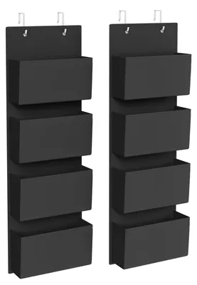 Produktbild von Hängeorganizer mit 4 Fächern, Hängeregal, 2-teiliges Kleiderschrank-Organizer-Set, Hängeaufbewahrung, Tür-Organizer, Schlafzimmer/Wohnzimmer, 12 x 33,5 x 100 cm, Tintenschwarz RDH004B02