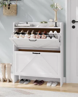 Produktbild von Schuhschrank 2 Ebenen Schuhregal Schuhkommode Aufbewahrung 100x24x102 cm weiß
