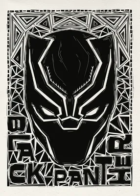 Produktbild von Komar Wandbild- Marvel Black Panther Lino-Cut Helmet - Größe 50 x 70 cm