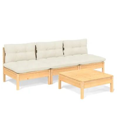 Produktbild von vidaXL 4-tlg. Garten-Lounge-Set mit Creme Kissen Kiefernholz