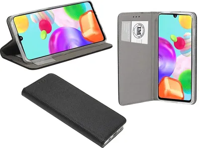 Produktbild von cofi1453 Buch Tasche "Smart" kompatibel mit SAMSUNG GALAXY A41 ( A415F ) Handy Hülle Etui Brieftasche Schutzhülle mit Standfunktion, Kartenfach Schwarz