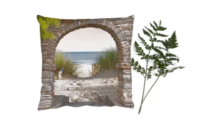 Produktbild von MuchoWow® Zierkissen Sofakissen Wohnzimmer Dekokissen 60x60 cm Aussicht - Strand - Düne - Pflanzen - Sitzfläche - Foto Polster