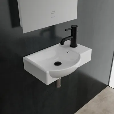 Produktbild von Alpenberger Handwaschbecken 45 cm Breit | Mini Waschbecken Gäste WC zur Wandmontage | Waschtisch & Keramikwaschbecken für Gäste-WC und Bad | Hängewaschbecken & Einbauwaschbecken