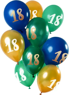 Produktbild von 12 Latexballons Grün und Gold zum 18. Geburtstag 30cm