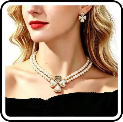 Produktbild von Halskette und Ohrring Set, Perlen und Schmetterling, Schmuck für Hochzeiten