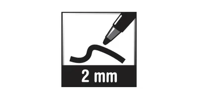 An icon showing a pen tip drawing a line with the text '2 mm' below.