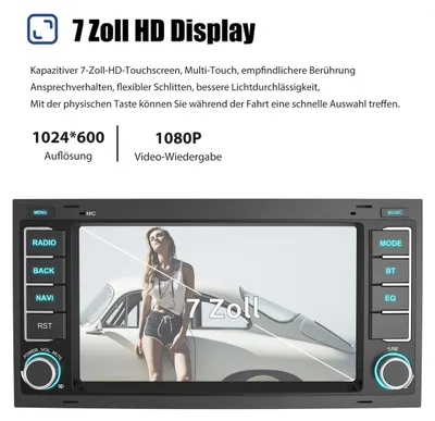 Produktbild von Autoradio 2 DIN für Volkswagen Touareg T5 Multivan Transporter Android 14 GPS Navigation DAB+ 7 Zoll Touchscreen Bluetooth Freisprechanlage 6GB RAM 128GB
