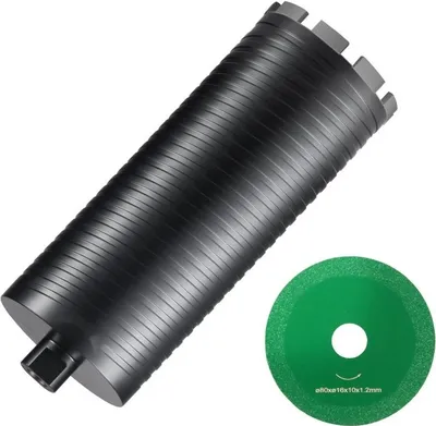 Obrázok produktu pre Diamantový jadrový vrták - 108 mm mokrý/suchý diamantový jadrový vrták na tehly a bloky - Jadrový vrták do betónu s vodiacim vrtákom a pílovým kotúčom - hĺbka vŕtania 241,3 mm - vnútorný závit 5/8 palca-11
