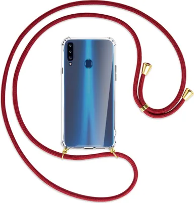 Produktbild von Handykette Backcover-Schutzhülle mit Band (Metall goldfarben) für Samsung Galaxy A20s - dunkelrot