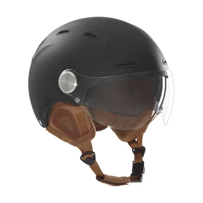 Produktbild von SR Fahrradhelm mit integrierter Sonnenblende – Einzigartiger Vintage-Helm mit braunem Innenfutter – Mattschwarz – Größe M