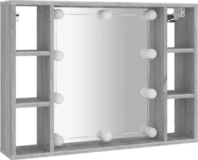 Produktbild von vidaXL Spiegelschrank mit LED Grau Sonoma 76x15x55 cm