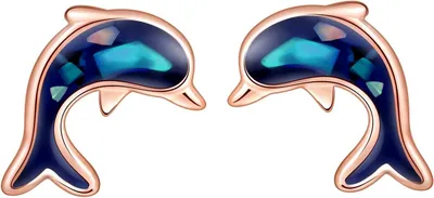 Imagen del producto de Pendientes de botón, plata de ley 925, con motivo de delfín azul, para mujeres y niños