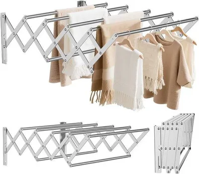 Obrázok produktu pre Nástenná polica z nehrdzavejúcej ocele, teleskopická, 12–56 cm, 7 háčikov, nosnosť 25 kg, strieborná