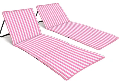 Produktbild von Strandmatte mit Rückenlehne 2er-Set, rosa gestreift, mit Schultergurt, für Strand