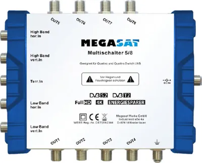 Zdjęcie produktu dla Megasat Multiswitch 5/8 - Multiswitch Satelliten-/terrestrisches Signal