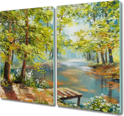 Produktbild von Coloray Küchenbrett Kochplattenabdeckung Hackbrett Schneidebrett Herdabdeckplatte 2x30x52 cm - Natur Wald Fluss