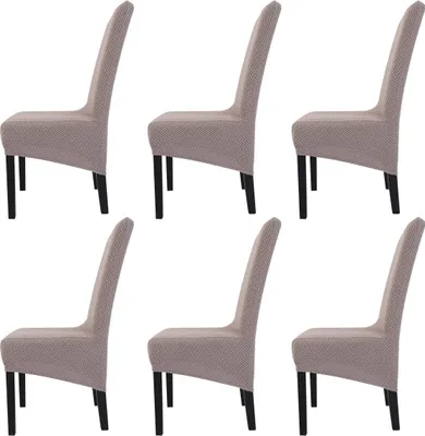 Produktbild von 6er-Set  Jacquard Stretch Stuhlbezügen mit langer Rückenlehne Einfarbige abnehmbare waschbare Esszimmerstuhl-Schutzhüllen (Khaki)